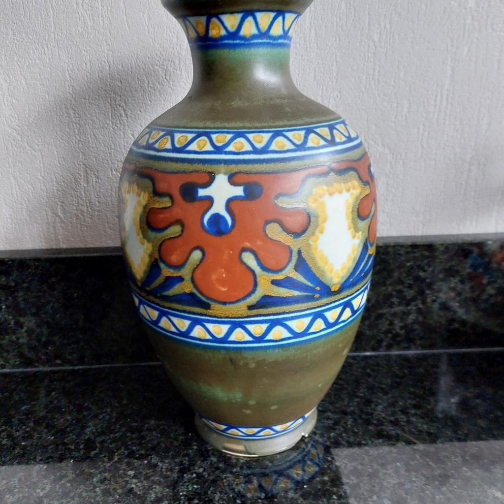 Oude Gouda plateel vaas ,leuk restaureer object, Ophalen of Verzenden