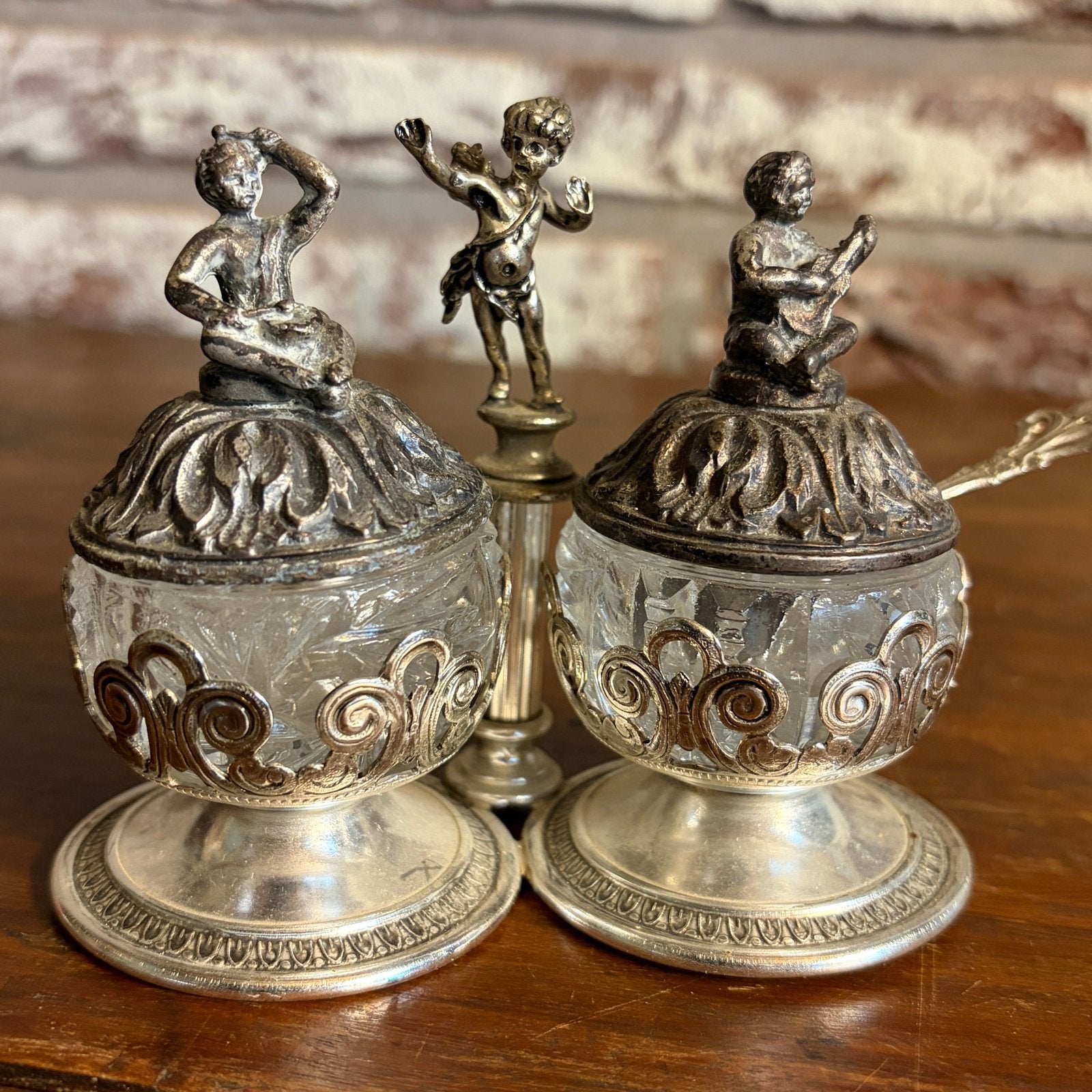 Prachtig verzilverd zout - of mosterdpotje /antiek brocante, Antiek en Kunst, Ophalen of Verzenden