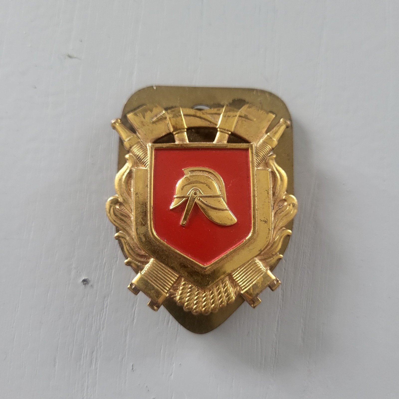 Vintage Brandweer Metalen Embleem - Uniek Verzamelobject, Ophalen of Verzenden, Gebruikt
