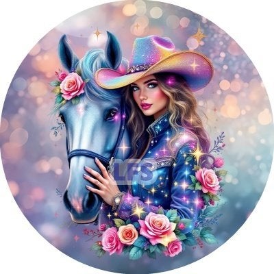 L2797 ouwel cowgirl paard 20cm eetbare taart print topper, Ophalen of Verzenden, Nieuw, Taarten, Versiering