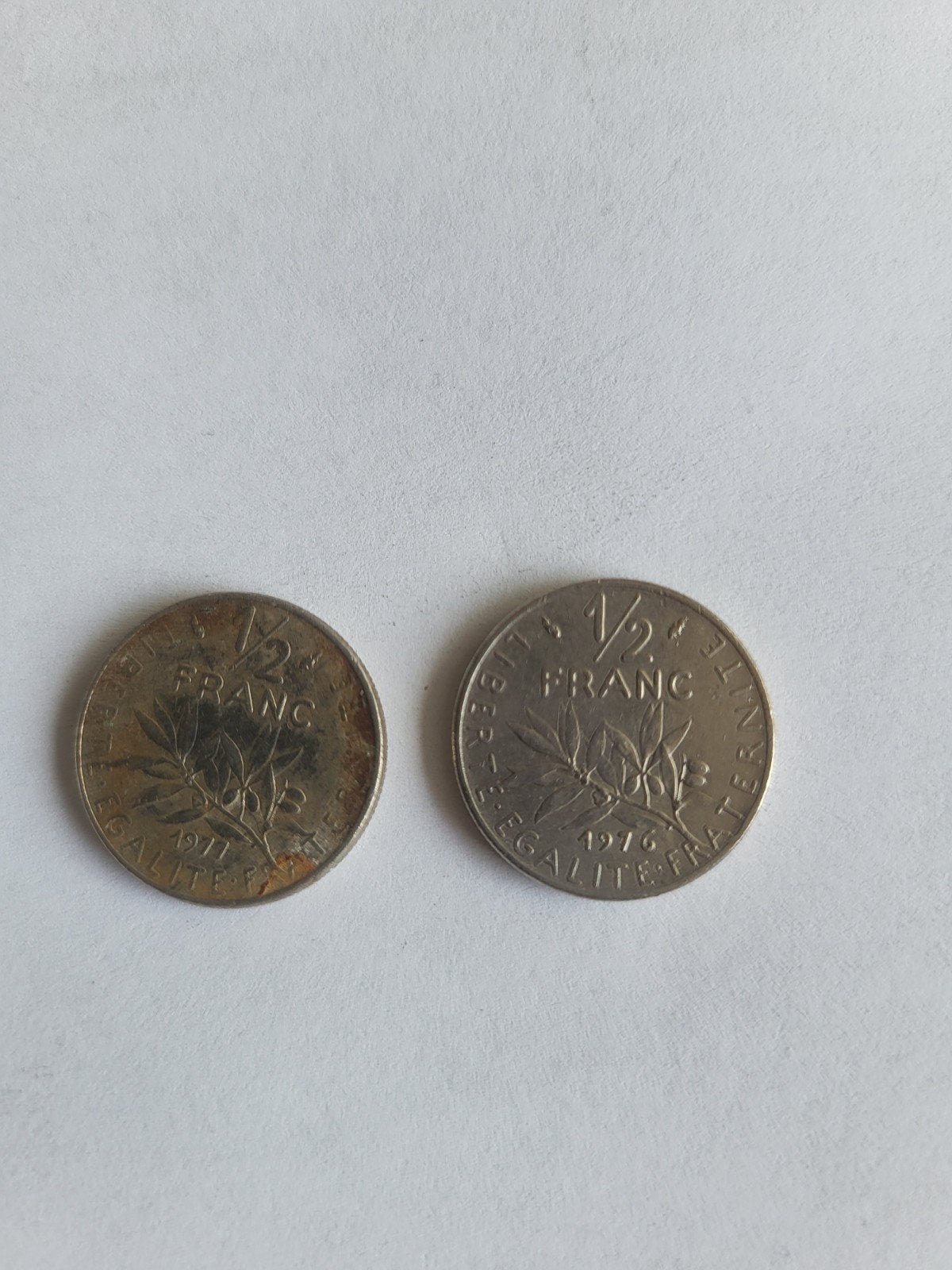 Set van 2 Franse 1/2 Franc munten (1976 & 1977), Ophalen of Verzenden, Frankrijk, Setje
