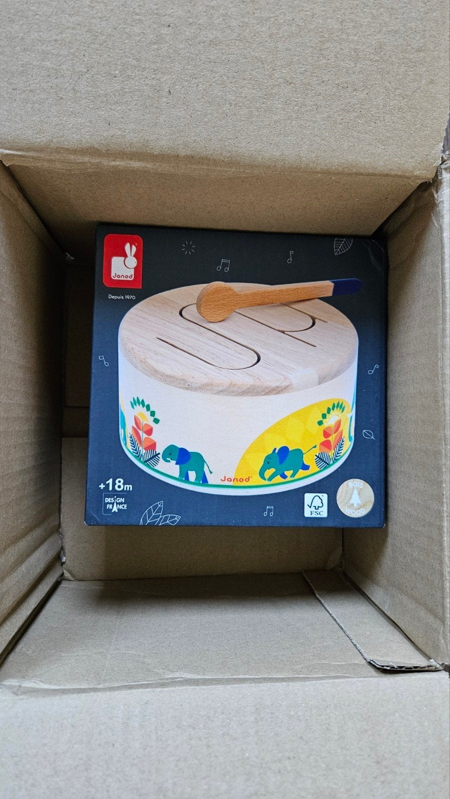 Janod Houten Trommel Nieuw in Verpakking, Ophalen of Verzenden, Nieuw, Overige typen, Met geluid