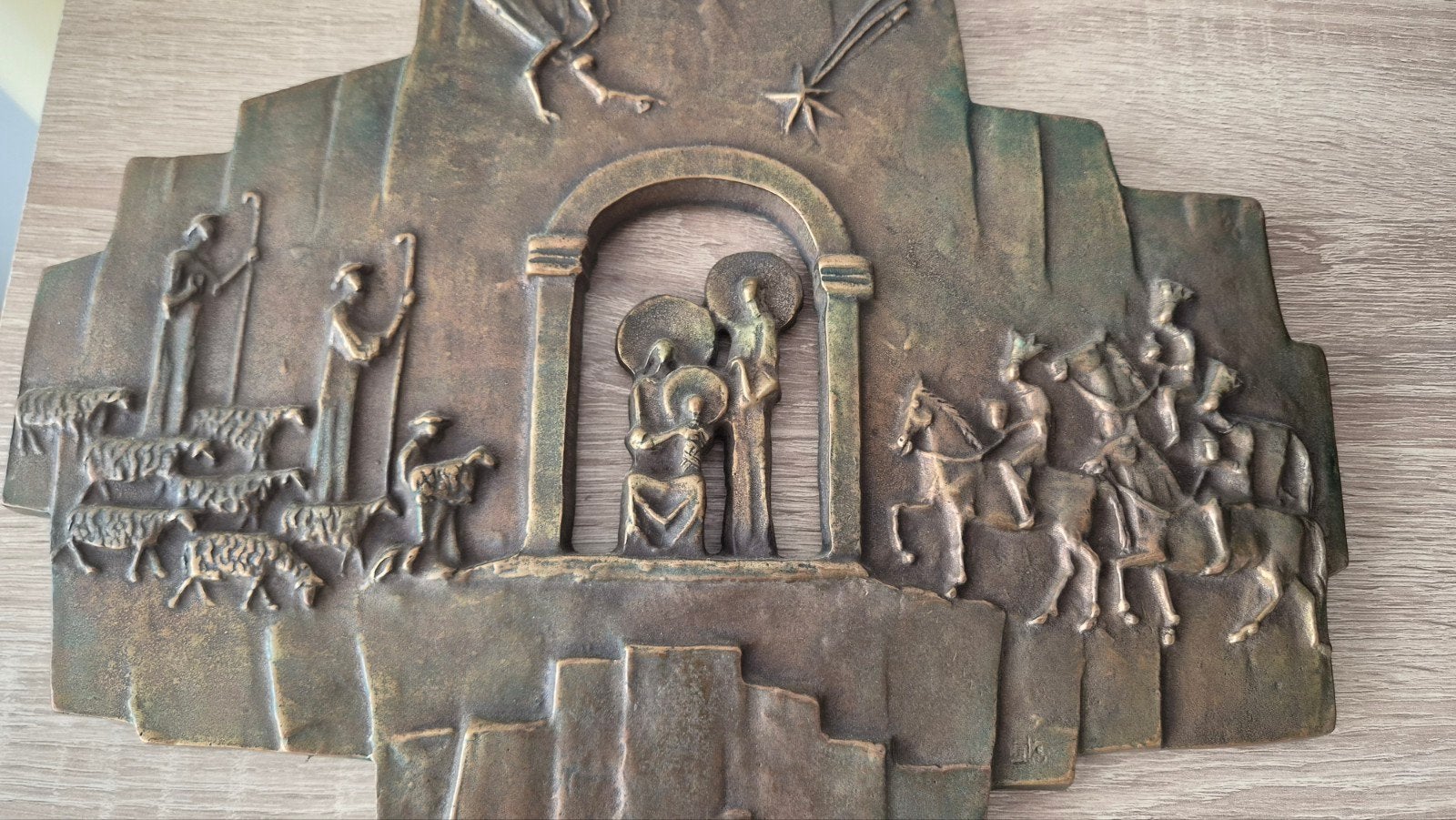 Bronzen reliëf 'Kerststal' door Luise Kött-Gärtner, Ophalen of Verzenden