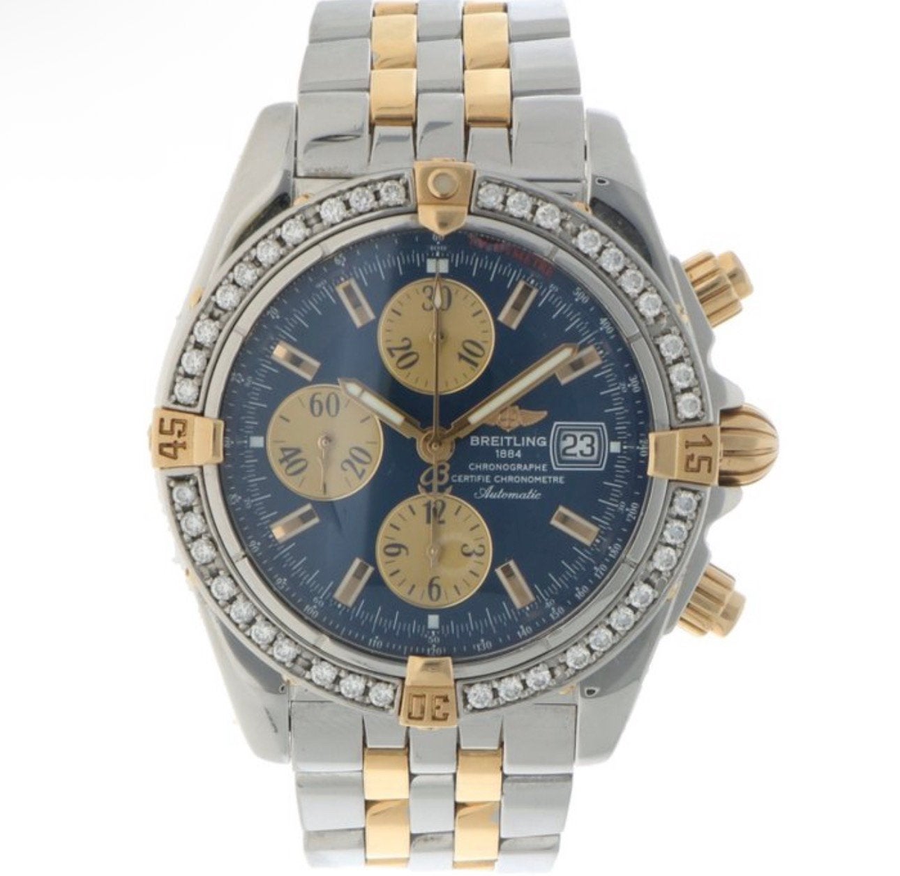 Breitling Chronomat Evolution B13356 Diamond Bezel 18K Gold, Breitling, Ophalen of Verzenden, Zo goed als nieuw, Goud