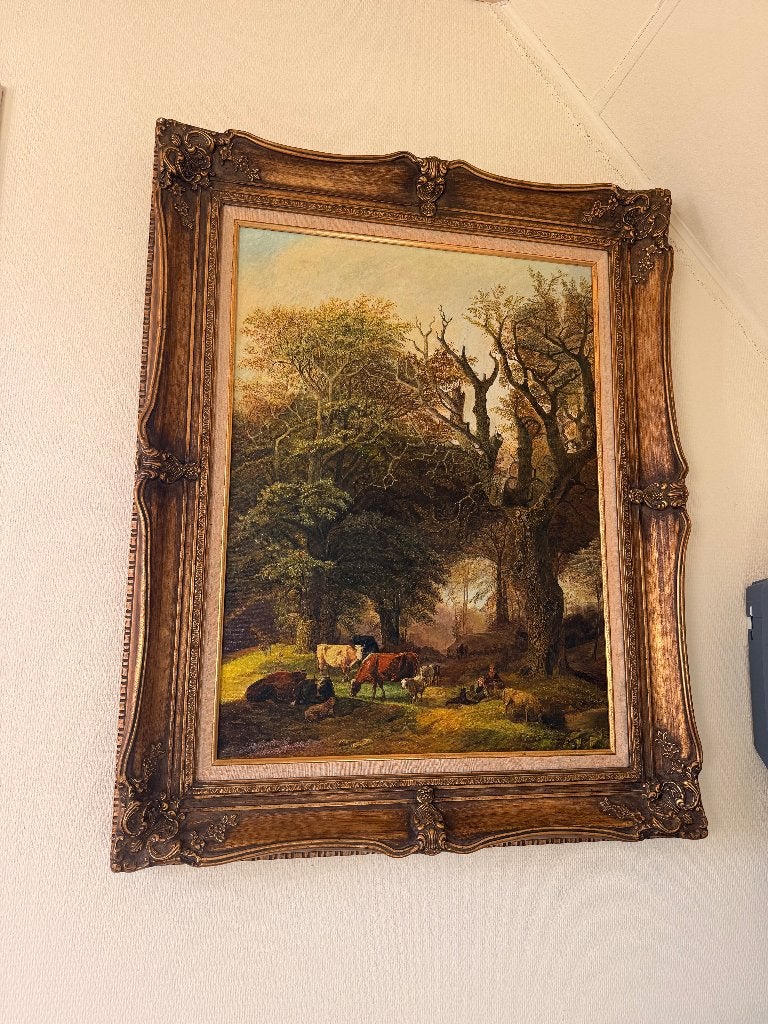 Prachtig Landschap Schilderij met Vee en Bos, Ophalen, Ingelijst, Doek, Landschap