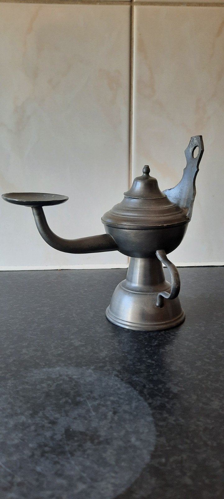 Antieke tinnen olielamp - Decoratieve lamp, Antiek en Kunst, Ophalen of Verzenden