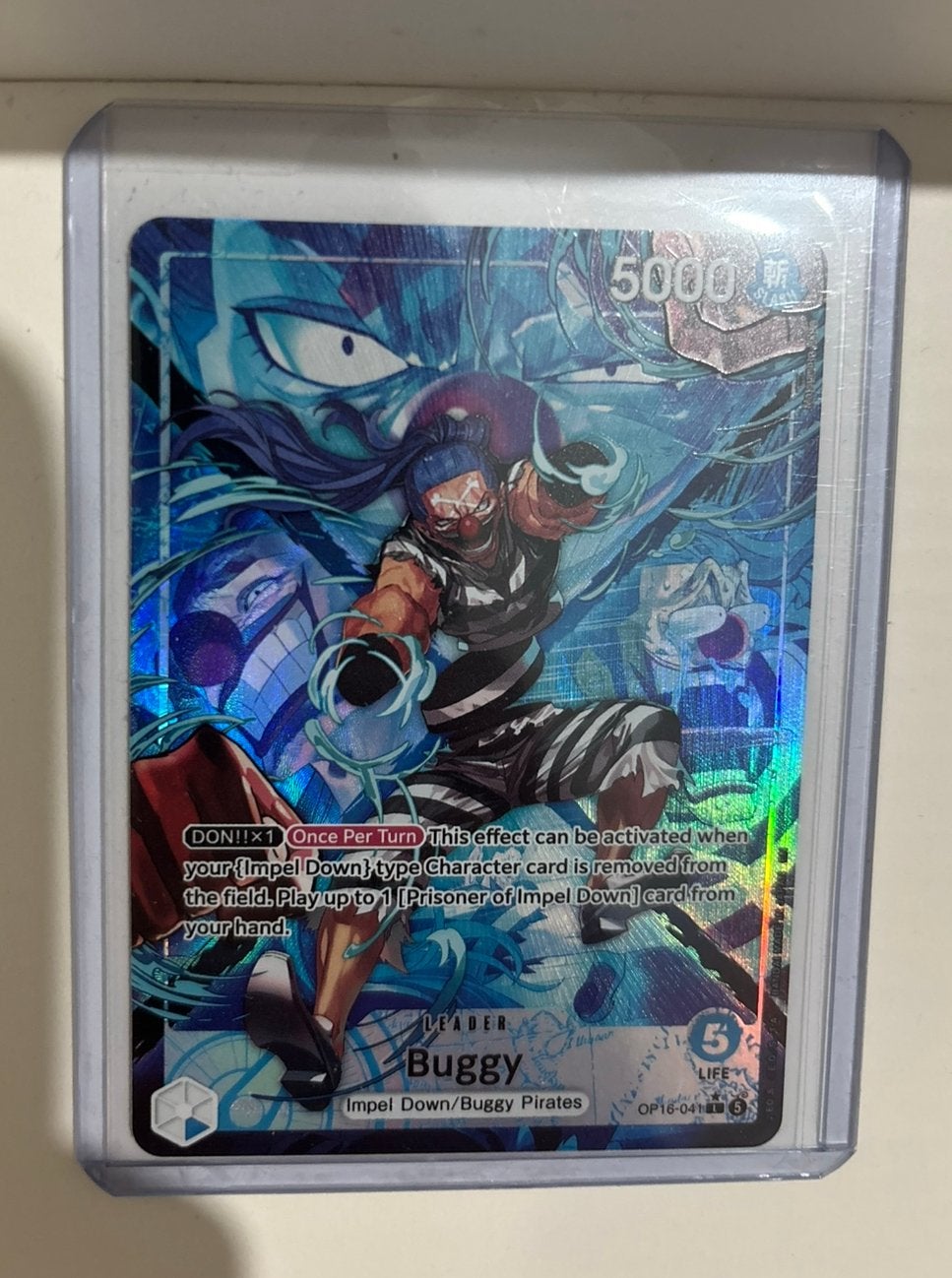 One Piece Card Game - Buggy (OP01-041) Foil Leader Kaart, Ophalen of Verzenden, Zo goed als nieuw, Losse kaart, Foil