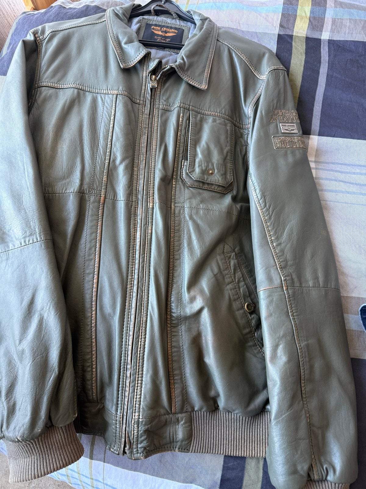 PME Legend Leren Bomberjack - Maat XL - Olijfgroen, Ophalen of Verzenden, Gedragen, Maat 56/58 (XL), Groen