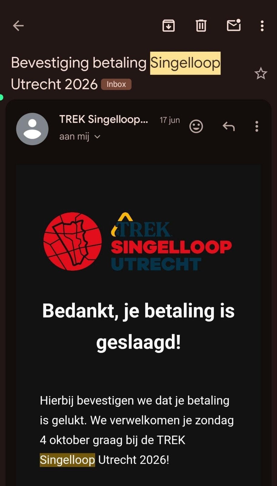 TREK Singelloop Utrecht 10km, Eén persoon, Oktober