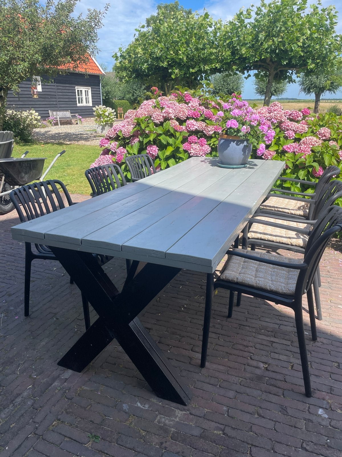 Stevige tuintafel 2.50m, Tuin en Terras, Tuintafels, Ophalen, Gebruikt, Rechthoekig, Hout