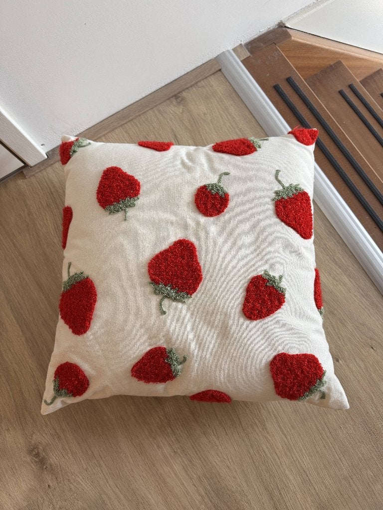 Aardbeienkussen, Ophalen, Met print, Meerkleurig, Vierkant