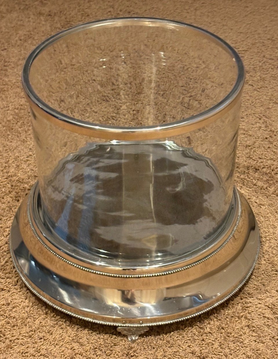 Windlicht rond glas met zilver look/rvs, Ophalen, Zo goed als nieuw