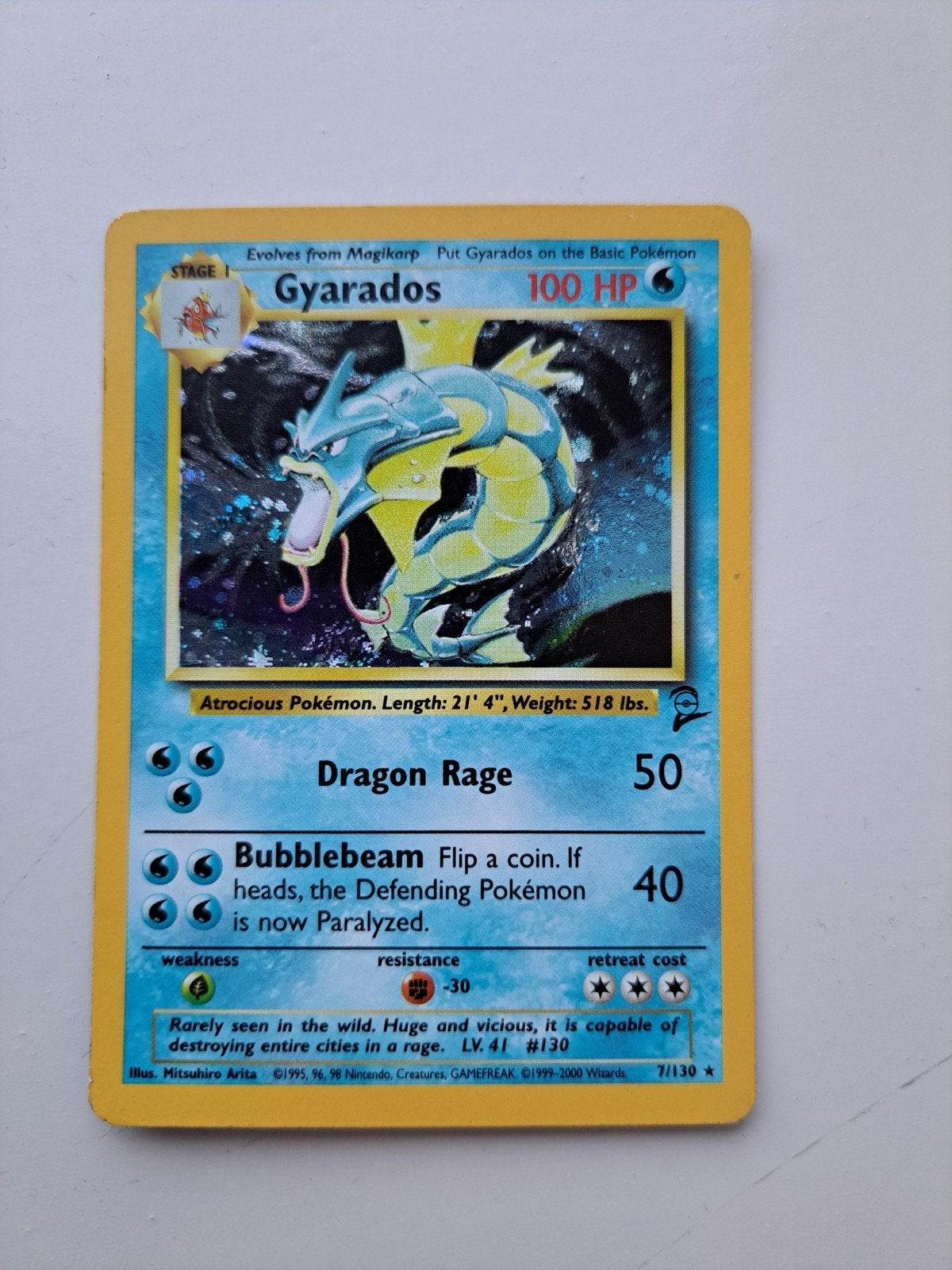 Gyarados Holo Pokémon kaart, Ophalen of Verzenden, Gebruikt, Losse kaart, Foil