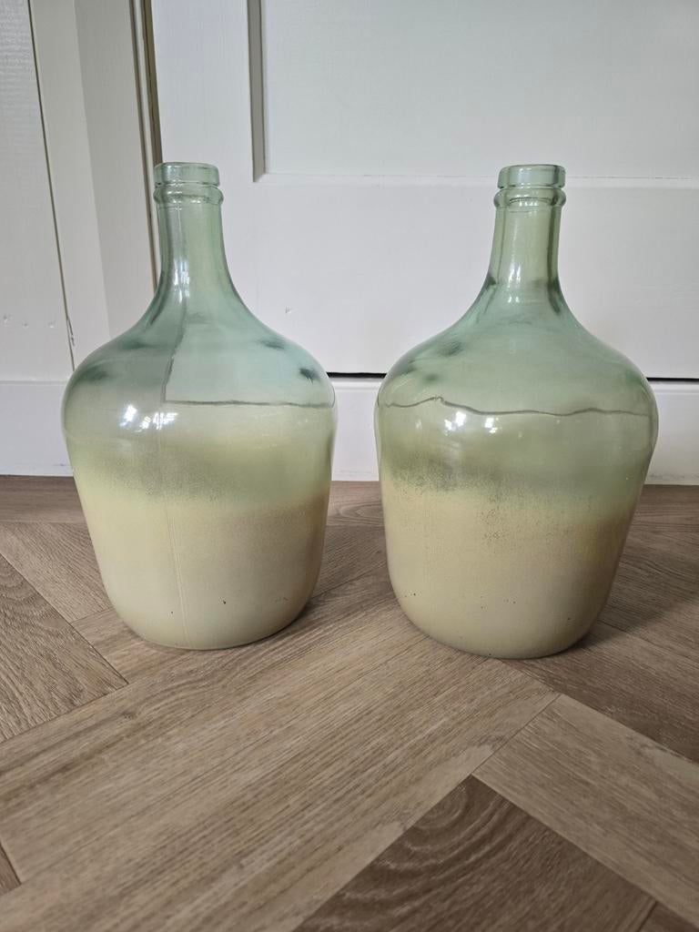 Set van 2 Vintage Glazen Demijohns / Mandflessen, Ophalen of Verzenden