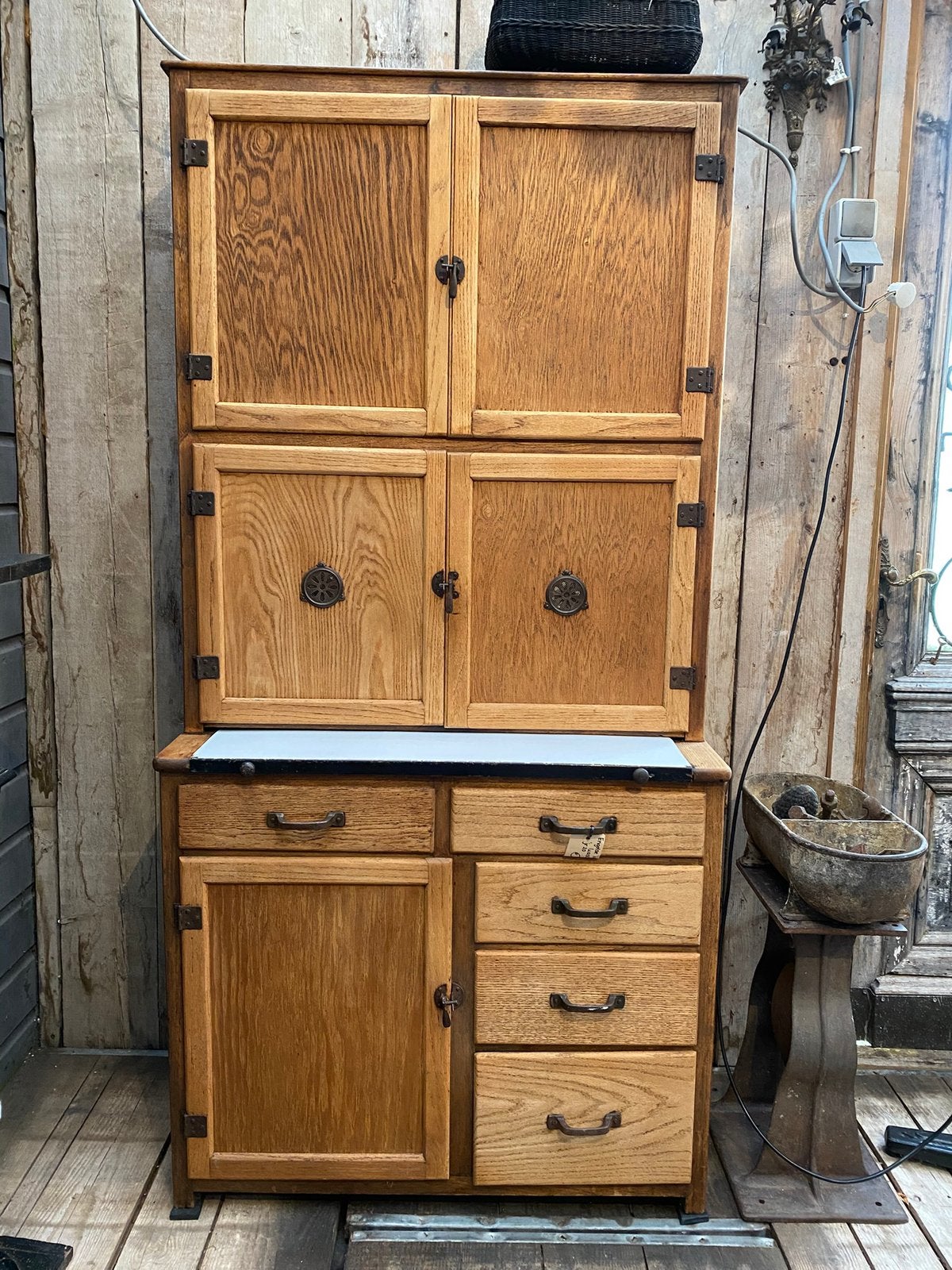 Unieke Engelse brocante kast keukenkast Lusty Maidsaver, Ophalen, Gebruikt, 50 tot 100 cm, Landelijk