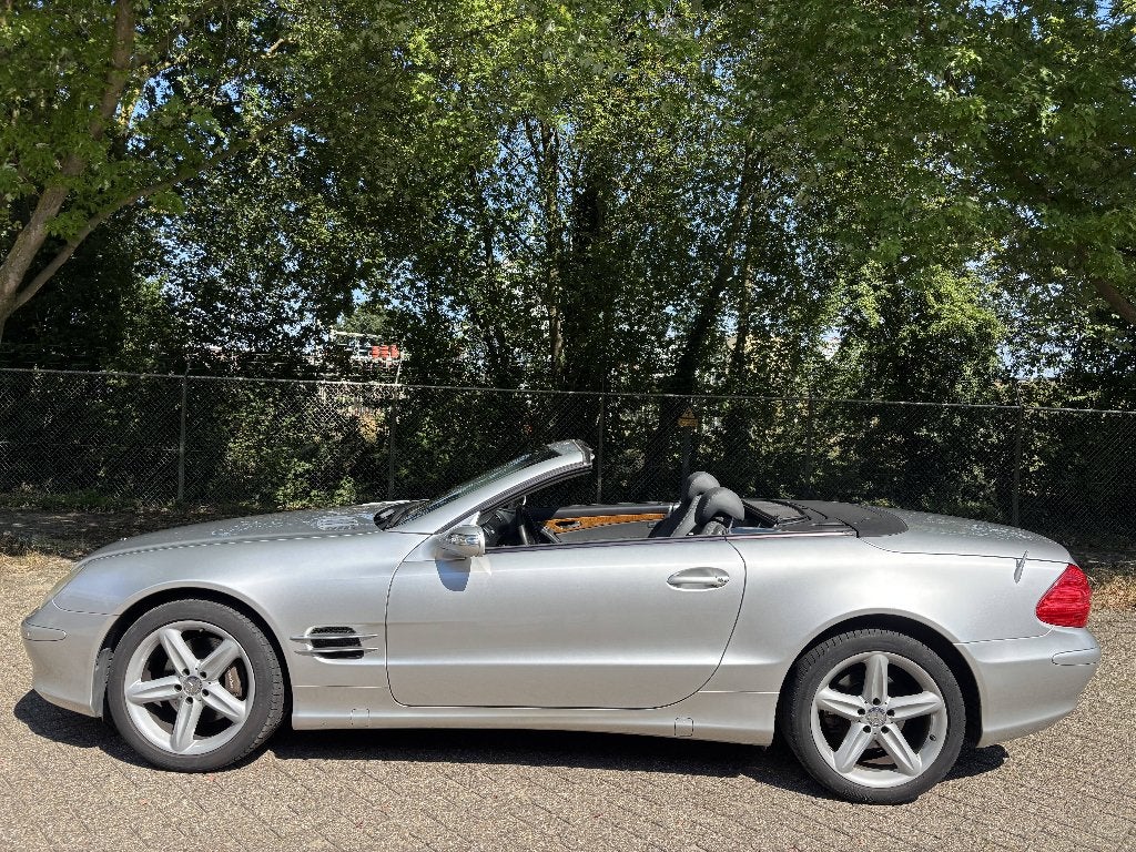 SL500 2004, R230 Silvergrijs, Auto's, Automaat, Zwart, Cabriolet, Leder