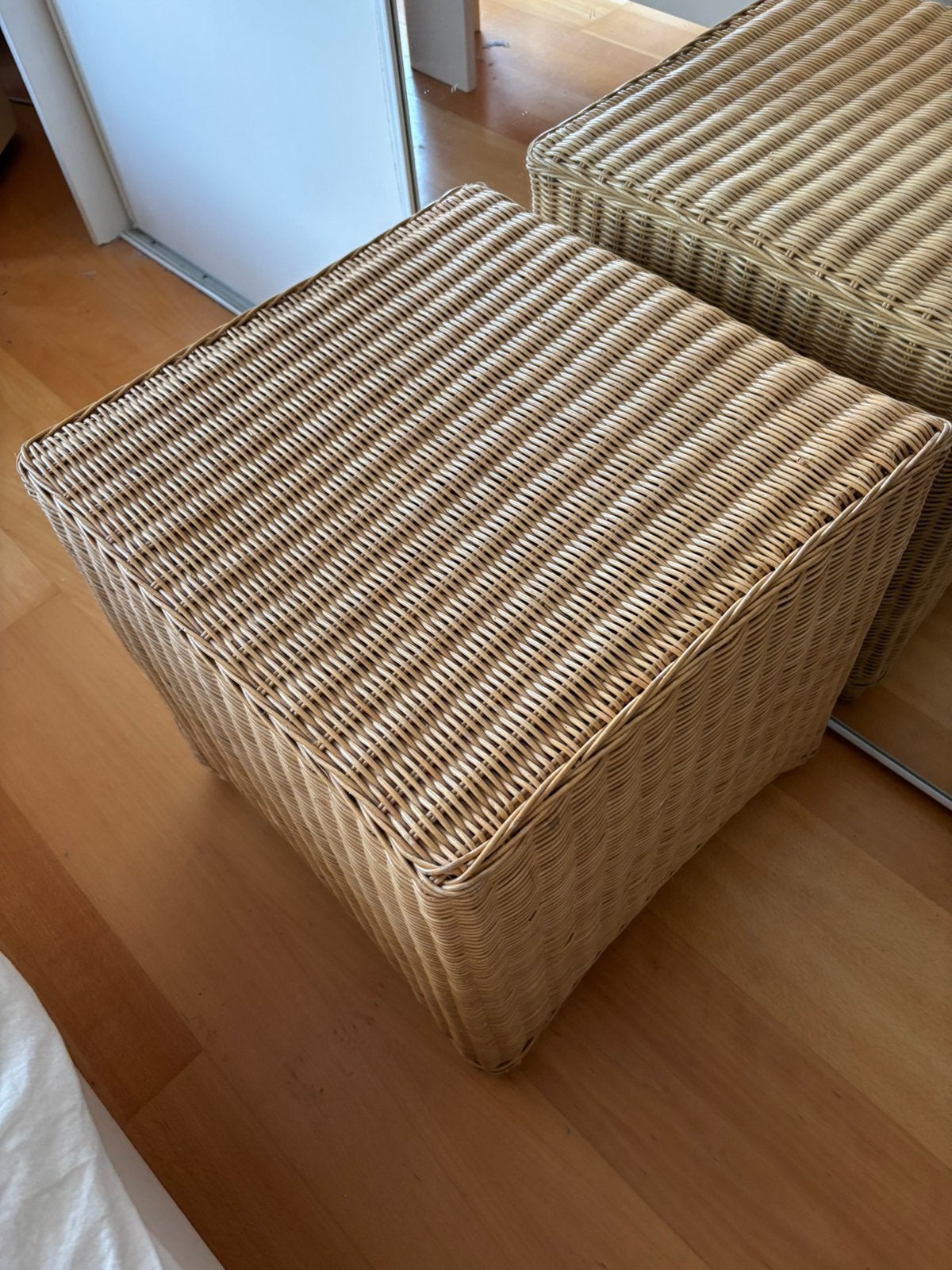 Rieten poef/ bijzettafel, Ophalen, Gebruikt, Vierkant, Riet of Rotan