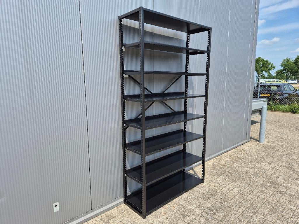 Stelling 40 cm diep Zwarte Legbordstelling Stelling Kast, Info@bedrijfsinrichtingnederland.nl, Bedrijfsinrichting Nederland, Gebruikt