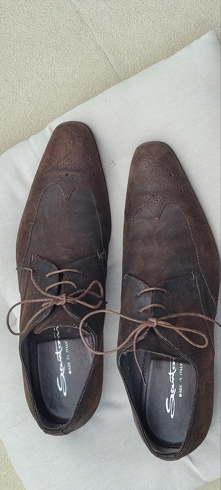 Santoni suède veterschoenen - Maat 7.5  valt als 42, Kleding | Heren, Schoenen, Bruin, Verzenden, Zo goed als nieuw, Santoni