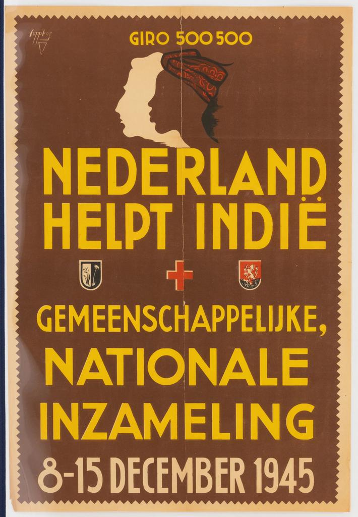 Originele WOII poster 1945 “Nederland Helpt Indië”, Ophalen of Verzenden, Nederland, Foto of Poster