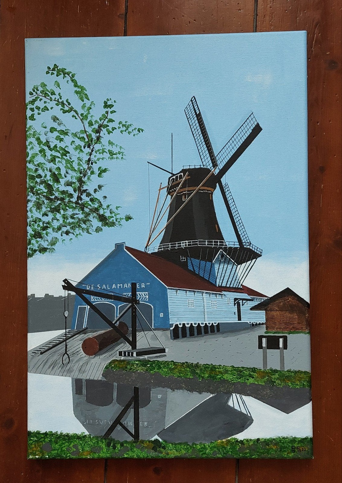 Schilderij molen Salamander Leidschendam., Ophalen, 50 – 75, Minder dan 50 cm, Zo goed als nieuw