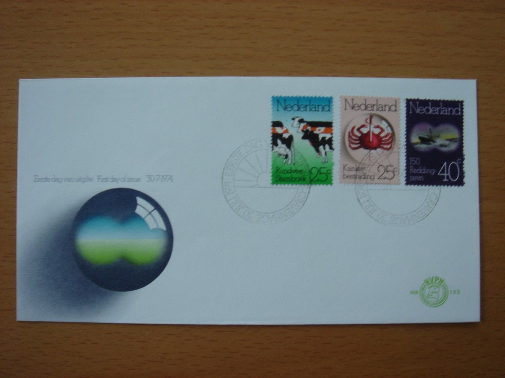 NVPH E133 1e Dag-enveloppe Gelegenheidszegels 1974, Ophalen of Verzenden, Onbeschreven, Nederland
