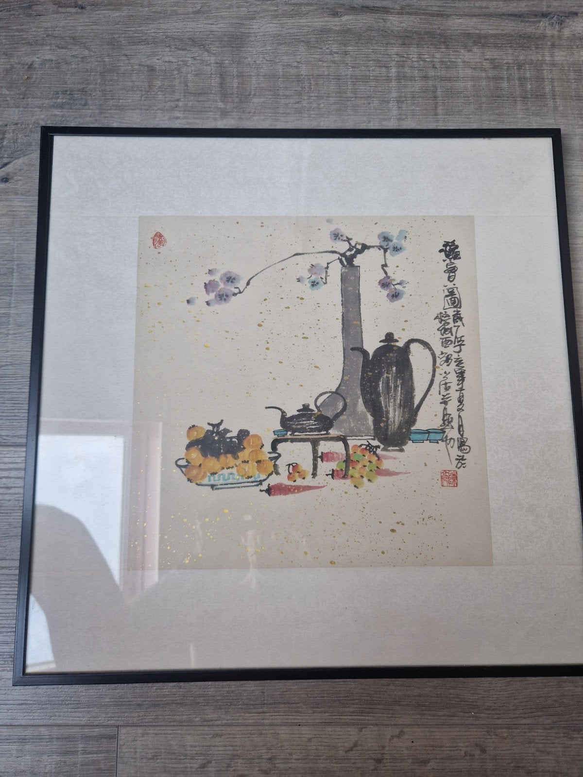 Ingelijste Chinese inkttekening - Stilleven, Antiek en Kunst, Kunst | Schilderijen | Klassiek, Ophalen of Verzenden