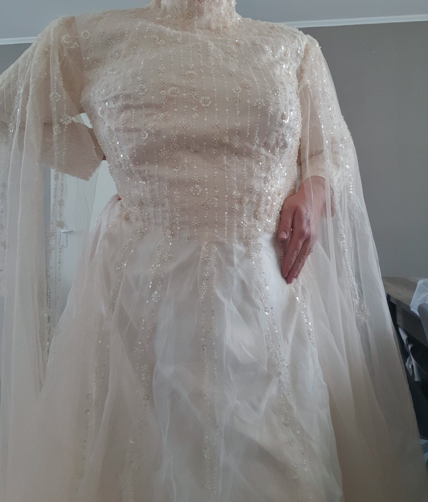 Bruidsjurk maat 54, Ophalen of Verzenden, Nieuw, Beige, Trouwjurk