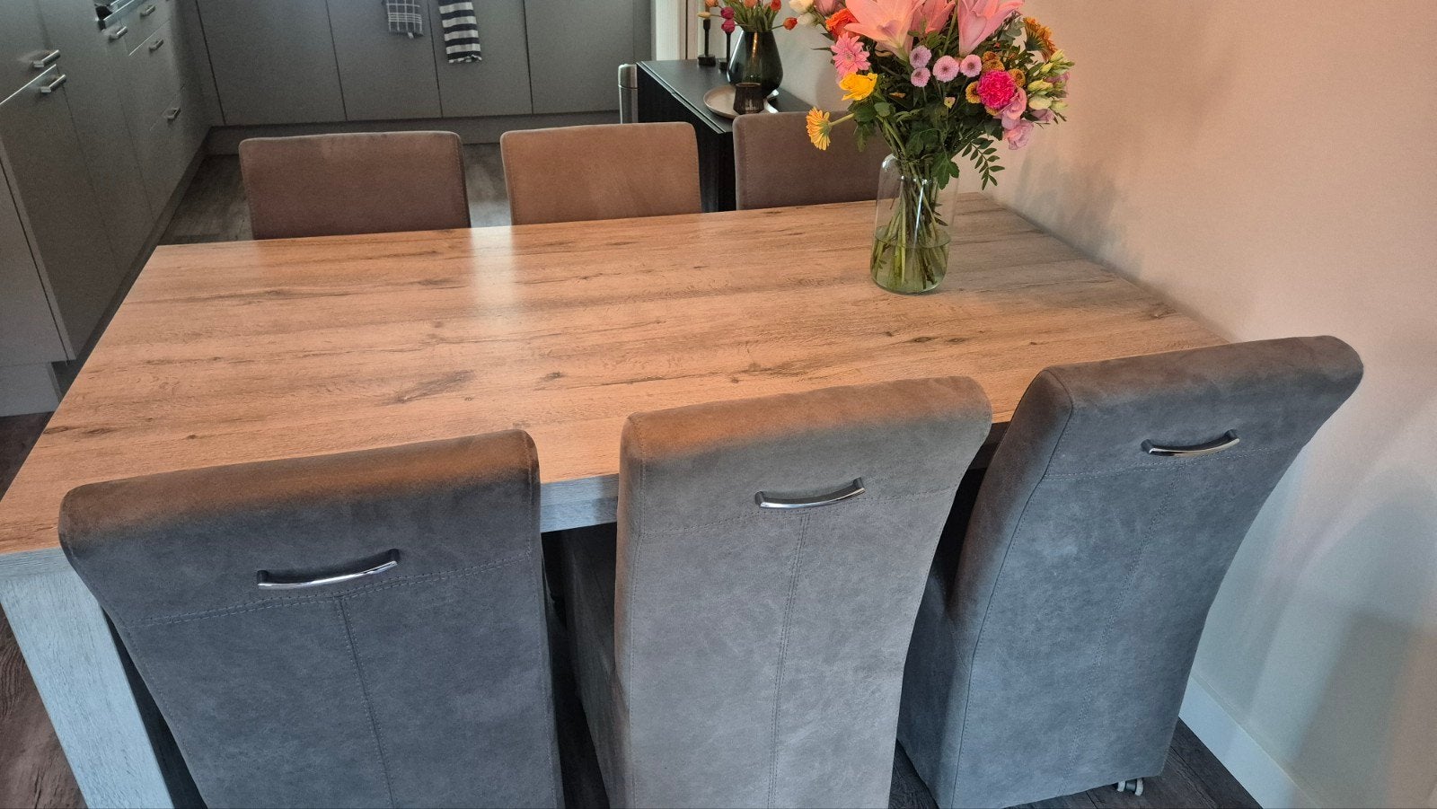 Eettafel (184x102cm) met 6 stoelen, Ophalen, Gebruikt, 100 tot 150 cm, Vijf personen of meer