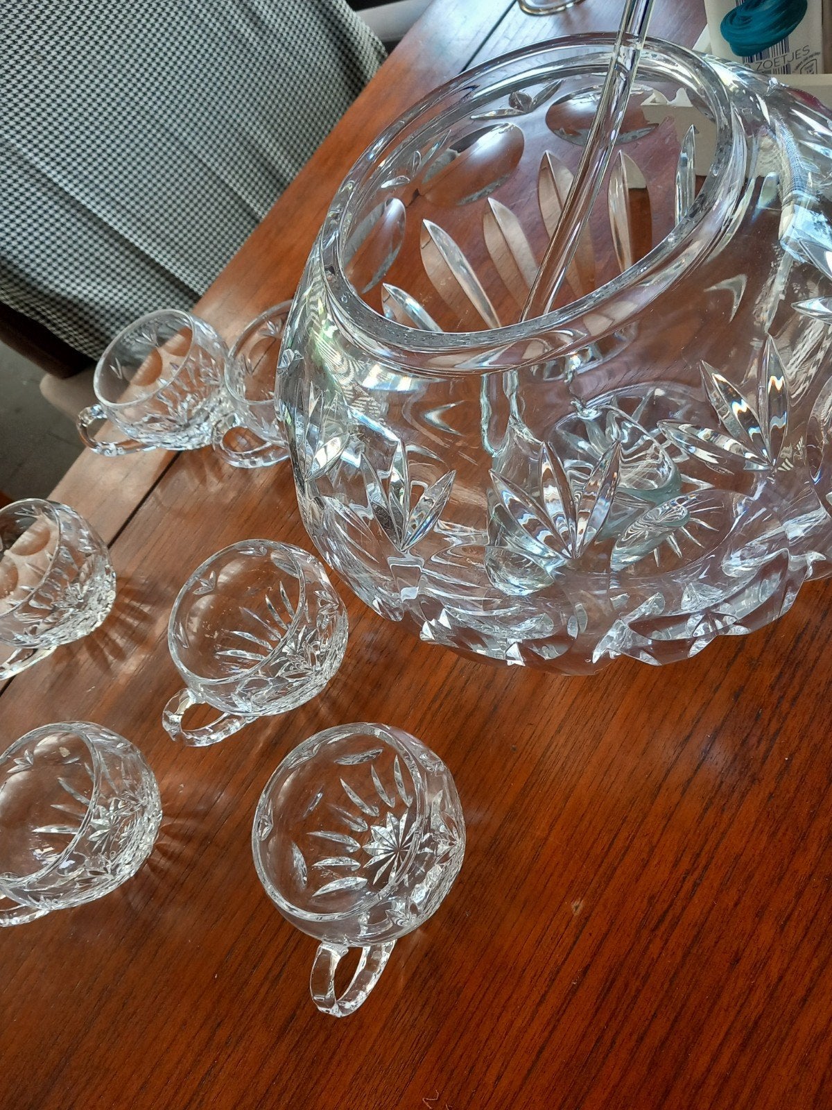 Prachtige Kristallen Punch Bowl Set met 6 Kopjes en Lepel, Antiek en Kunst, Antiek | Glas en Kristal, Ophalen of Verzenden