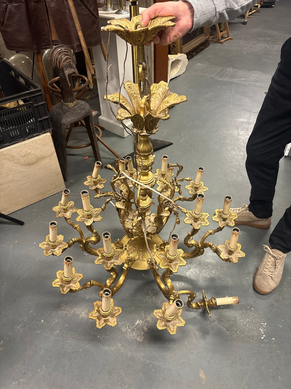 Zware Bronzen Kroonluchter 30kg, Antiek en Kunst, Ophalen