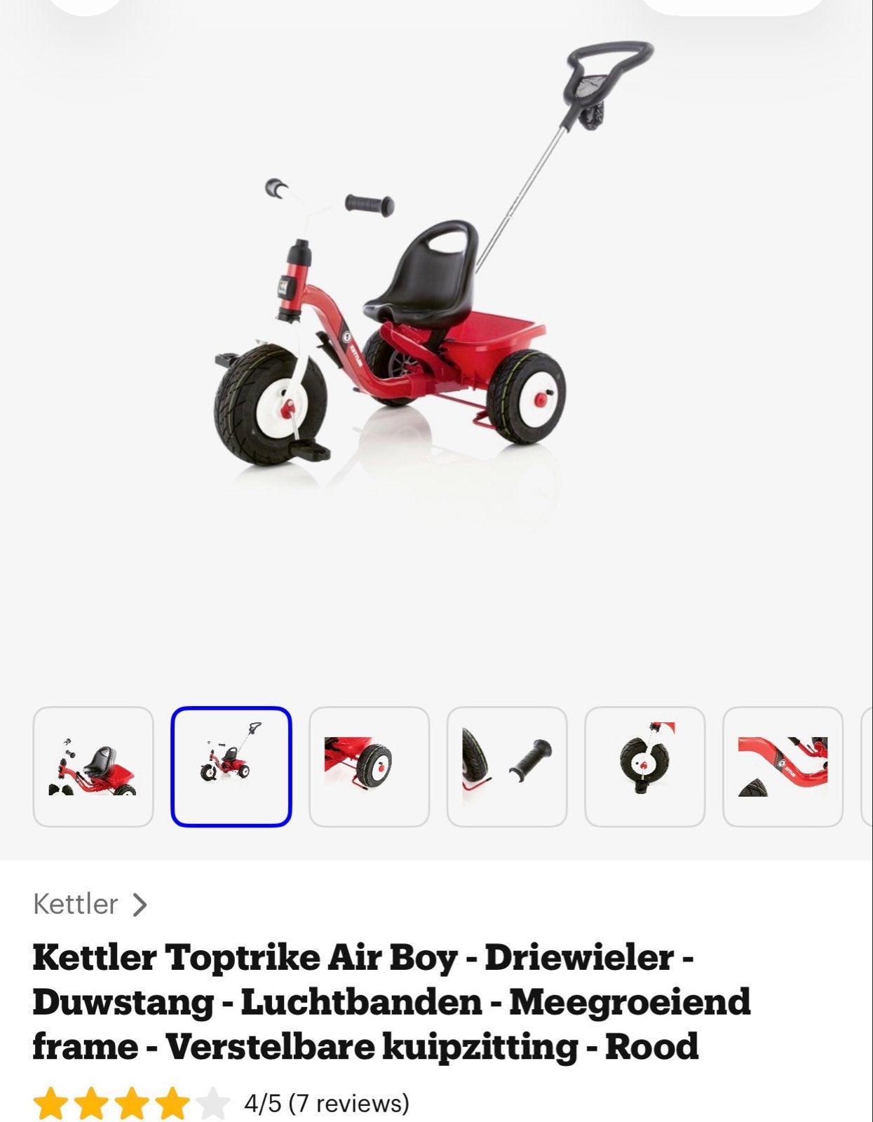 Kettler driewieler met luchtbanden - Meegroeifiets, Ophalen, Zo goed als nieuw, Duwstang