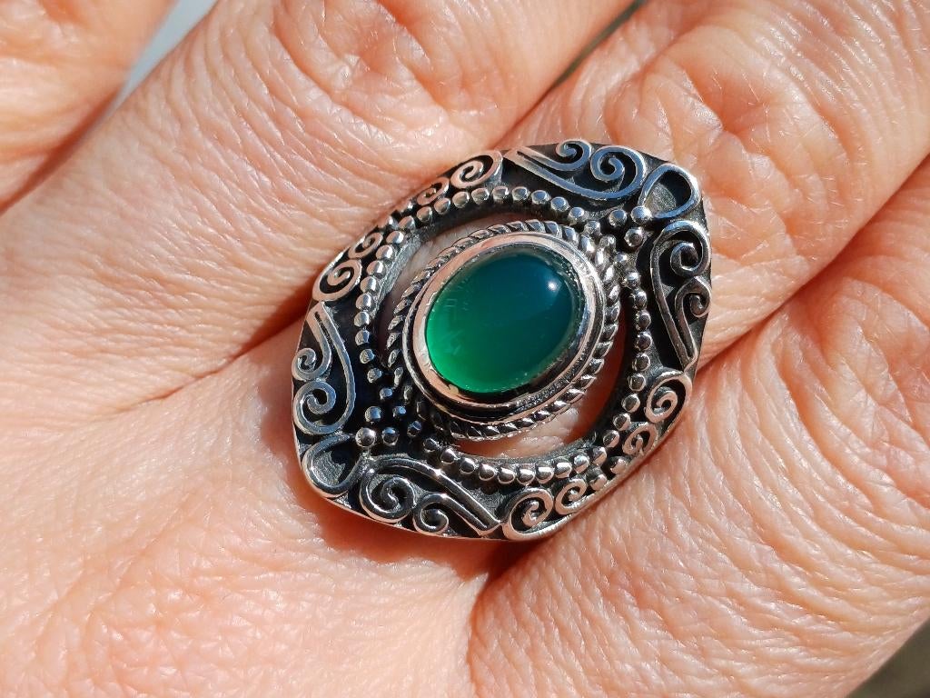 Vanoli 925 zilveren ring met groene agaat maat 19, Sieraden, Tassen en Uiterlijk, Ringen, Daiva1973@hotmail.com, Vanoli, 19 tot 20