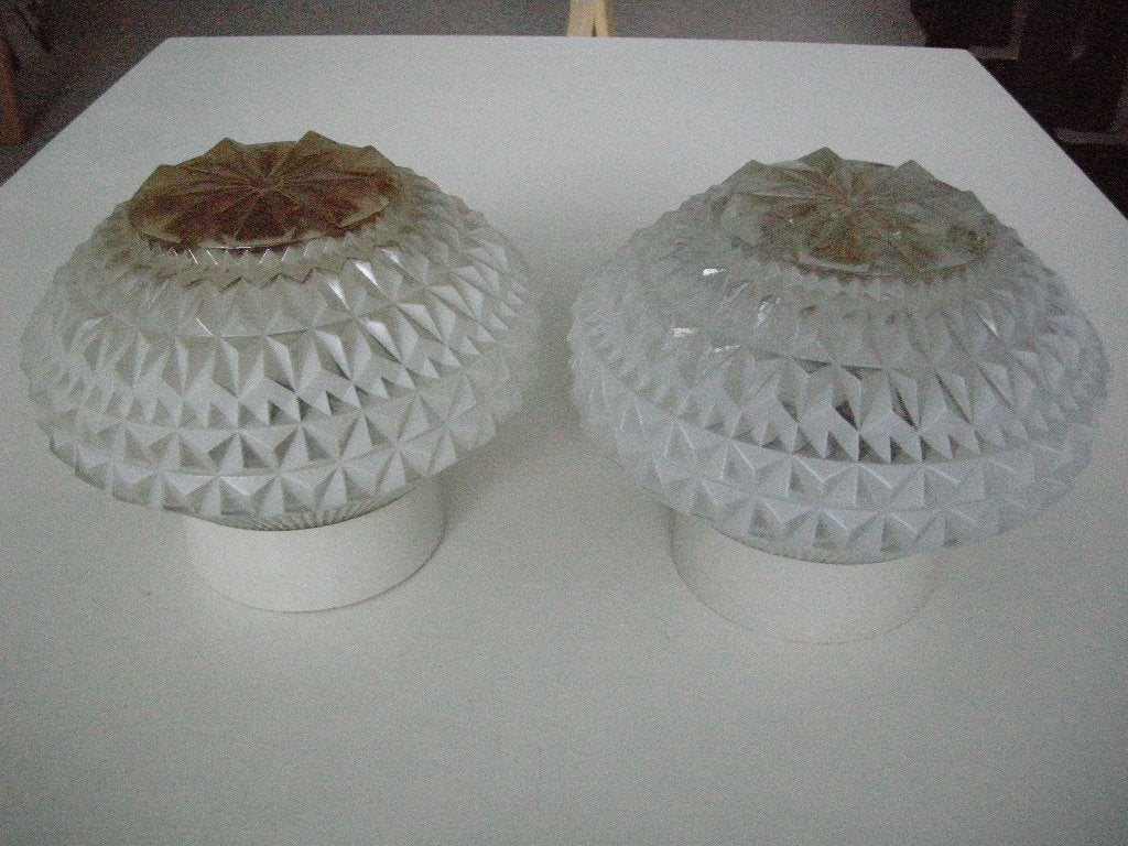 Oude plafondlamp dikke kristal glas Herda (3X) - zgan, Ophalen, Zo goed als nieuw, Glas