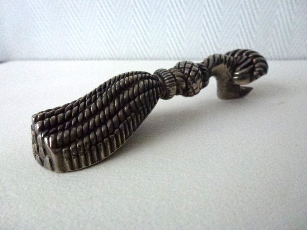 Flesopener verzilverd in de vorm van een sierkwast met knoop, Zilver, Ophalen of Verzenden, Metaal, Overige merken
