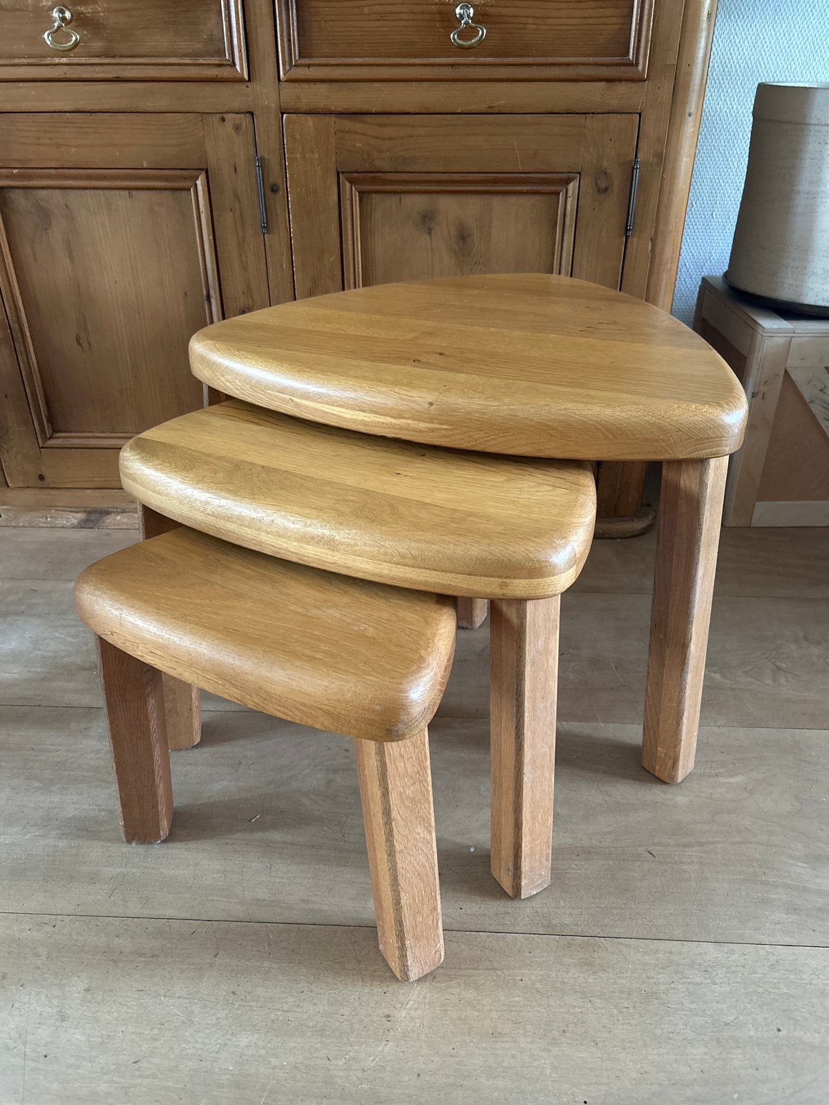 Eiken Mimi set / nestling tables jaren 70 vintage, Minder dan 45 cm, Minder dan 55 cm, Gebruikt, Ophalen of Verzenden