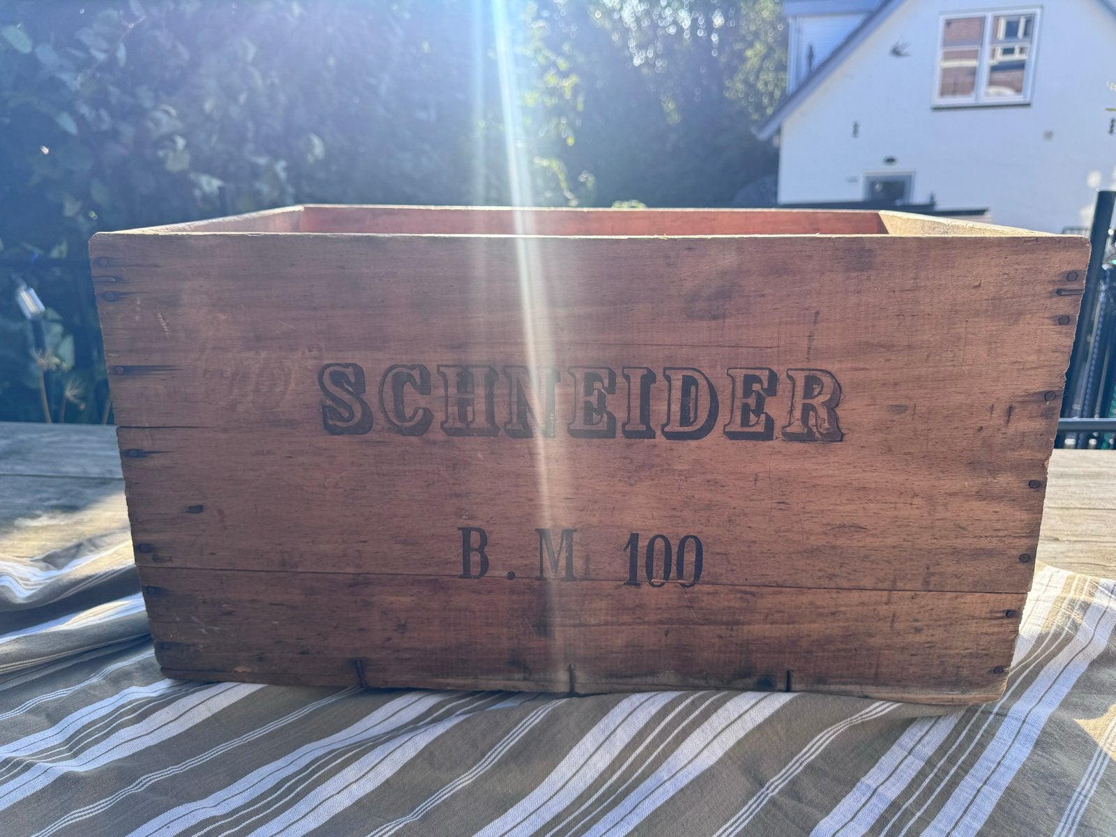 Vintage houten krat Frankrijk met ingebrande belettering, Ophalen of Verzenden