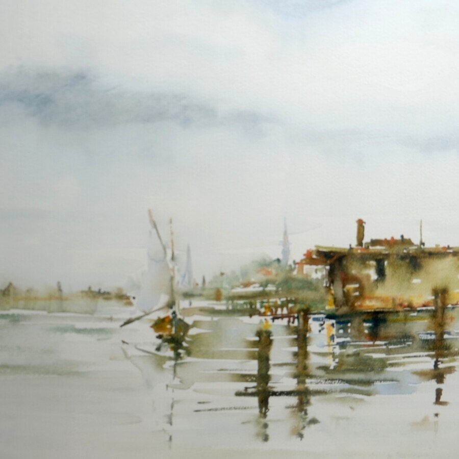 Lot diverse kunstwerken - Landschappen, 20e eeuw (6x), Antiek en Kunst, Nederlandse school, Doek, Landschap, Aquarel