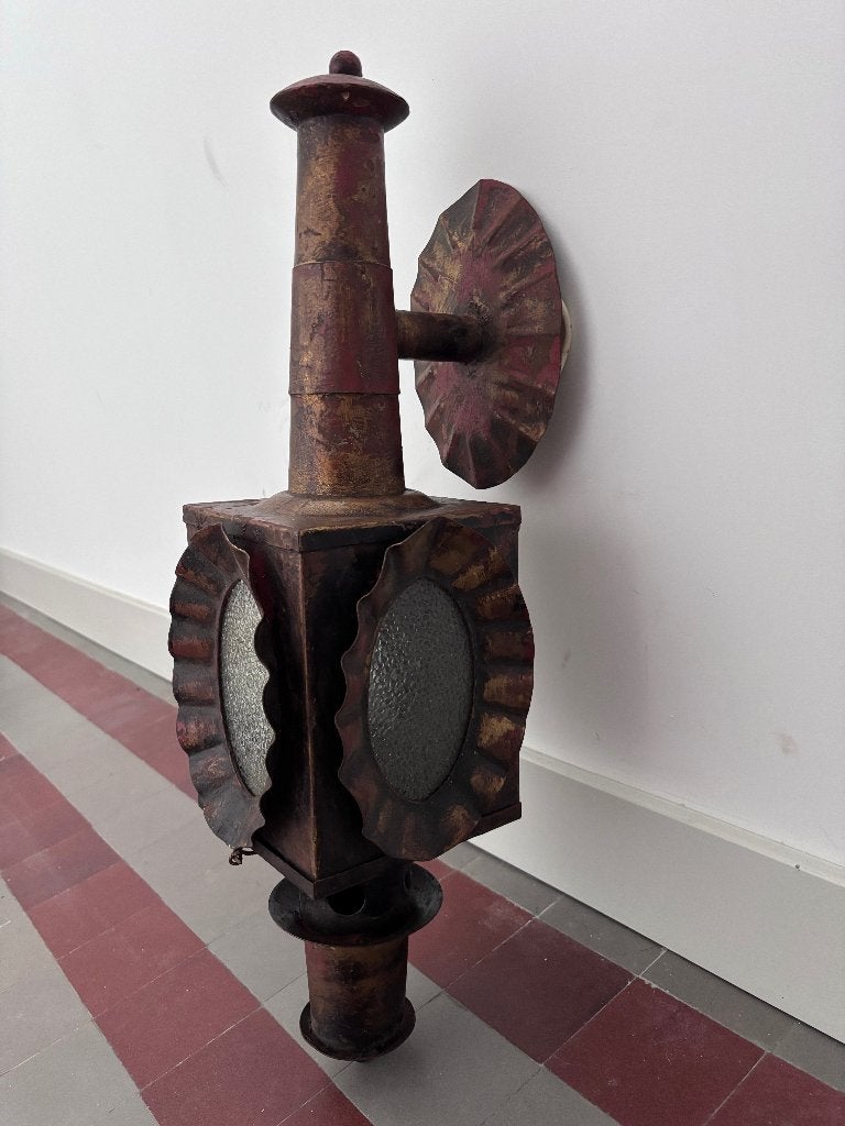 Vintage brutalist koetslantaarn wandlamp  60s/70s, Huis en Inrichting, Lampen | Wandlampen, Ophalen, Geschikt voor buiten, Bruin