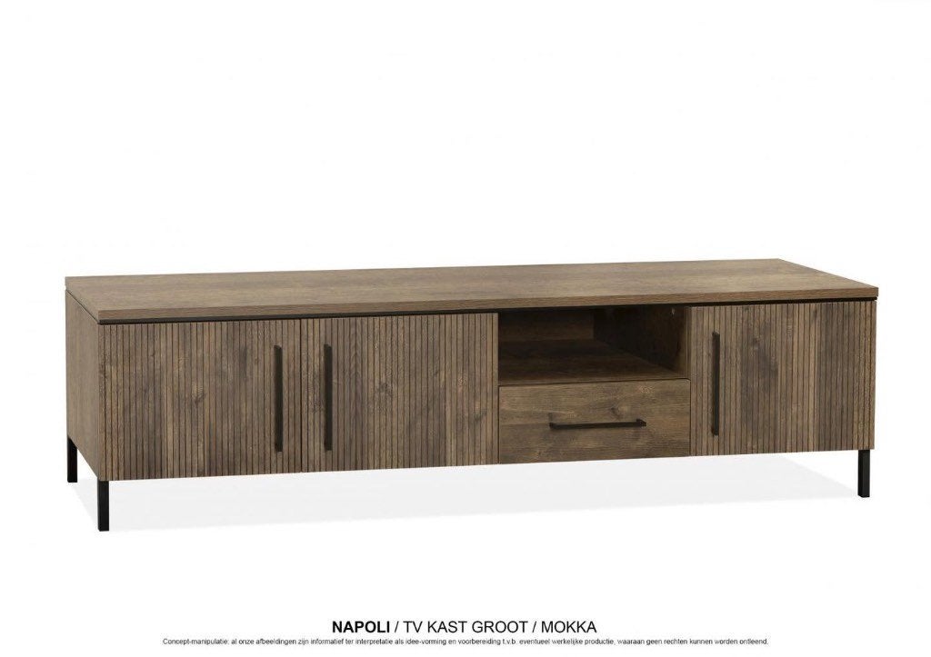 LAMULUX TV Kast Napoli in Mocca, Huis en Inrichting, Kasten | Televisiemeubels, Ophalen, 150 tot 200 cm, Nieuw, Maxfurn