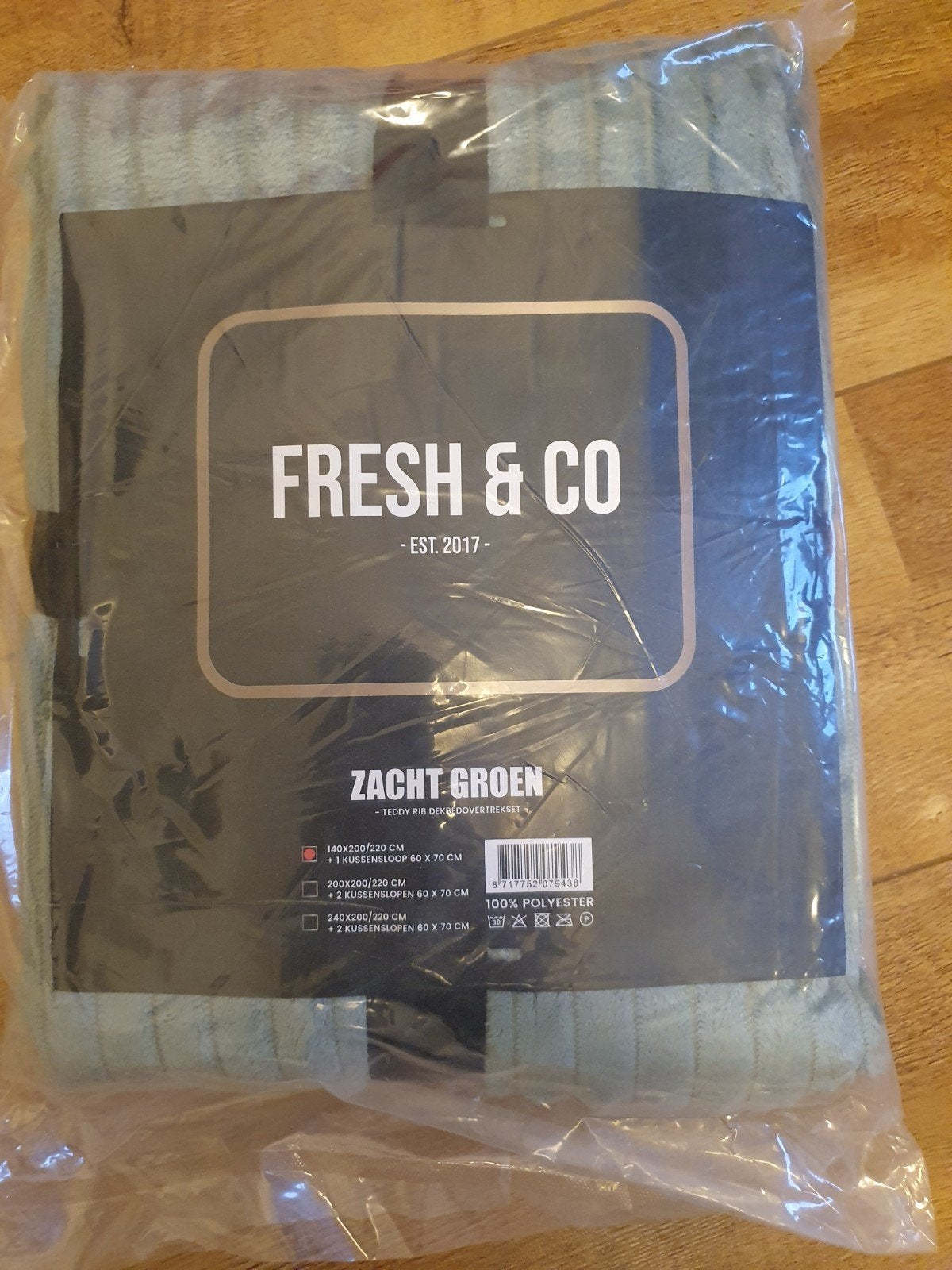 Fresh & Co Dekbedovertrek 1 Persoons Zacht Groen Teddy Rib, Huis en Inrichting, Slaapkamer | Beddengoed, Eenpersoons, Dekbedovertrek