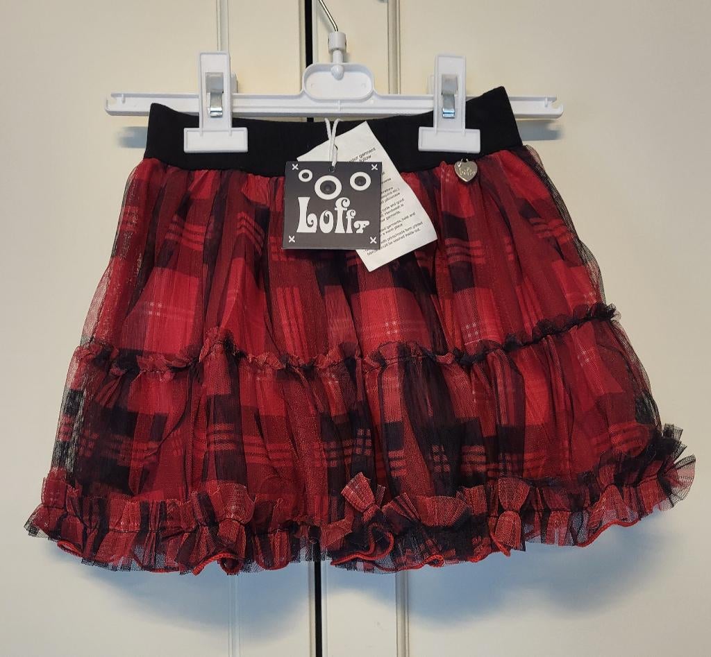 Nieuw! LoFff rokje, tule, rood, zwart, ruit, maat 104, Meisje, Nieuw, Ophalen of Verzenden, Lofff