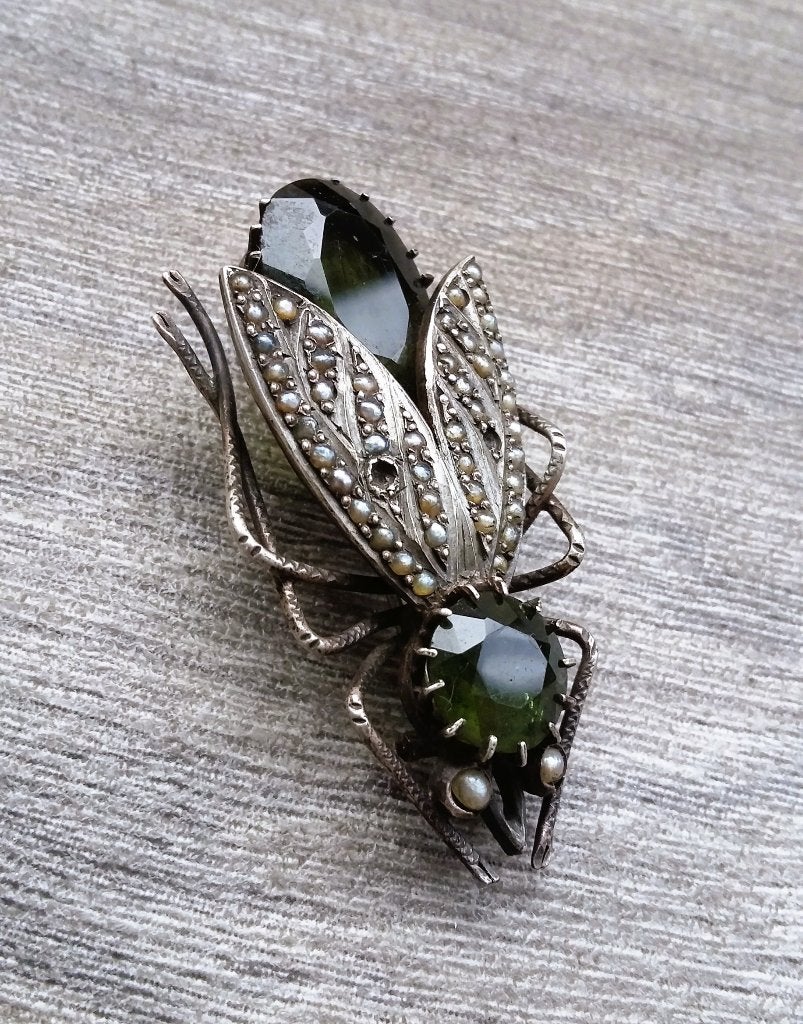 Om 1875-1910 Belle Époque Zilveren Vlieg Insect Broche Speld, Ophalen of Verzenden, Zilver