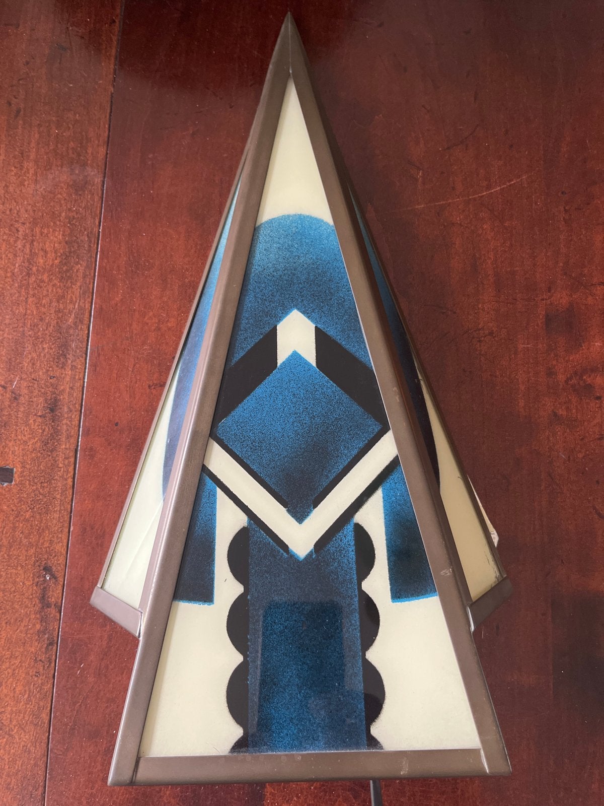 Vintage Art Deco Wandlamp - Blauw/Zwart Geometrisch Design, Huis en Inrichting, Lampen | Wandlampen, E14 (klein), Ophalen of Verzenden