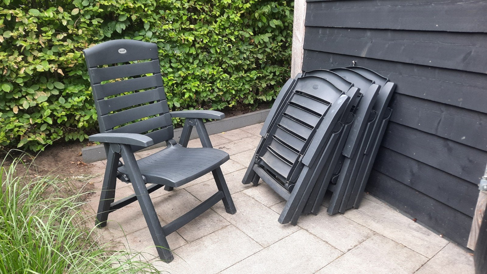 5 Hartman antraciet tuinstoelen, inklapbaar, Ophalen, Gebruikt, Kunststof, Inklapbaar