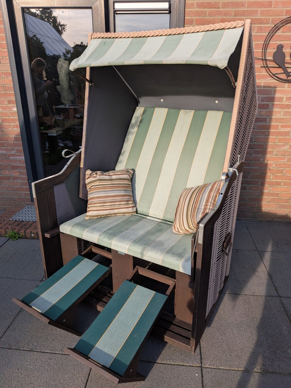 Strandkorf / Strandstoel met wieltjes en verstelbare rugleun, Tuin en Terras, Ophalen of Verzenden, Gebruikt, Wicker, Verstelbaar