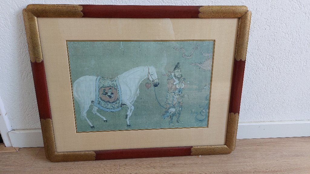 Ingelijste litho tribune of horses van Han Kan, Met glas, Ophalen of Verzenden, Portret en Figuren, Lithografie