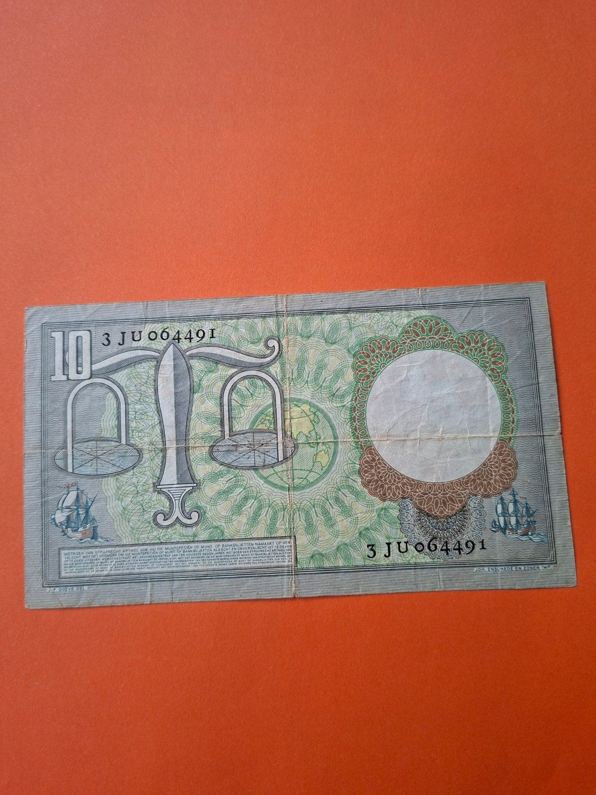 10 gulden Hugo de Groot misdruk uit 1953 in ZF
Gehele groene, Ophalen of Verzenden, 10 gulden, Los biljet
