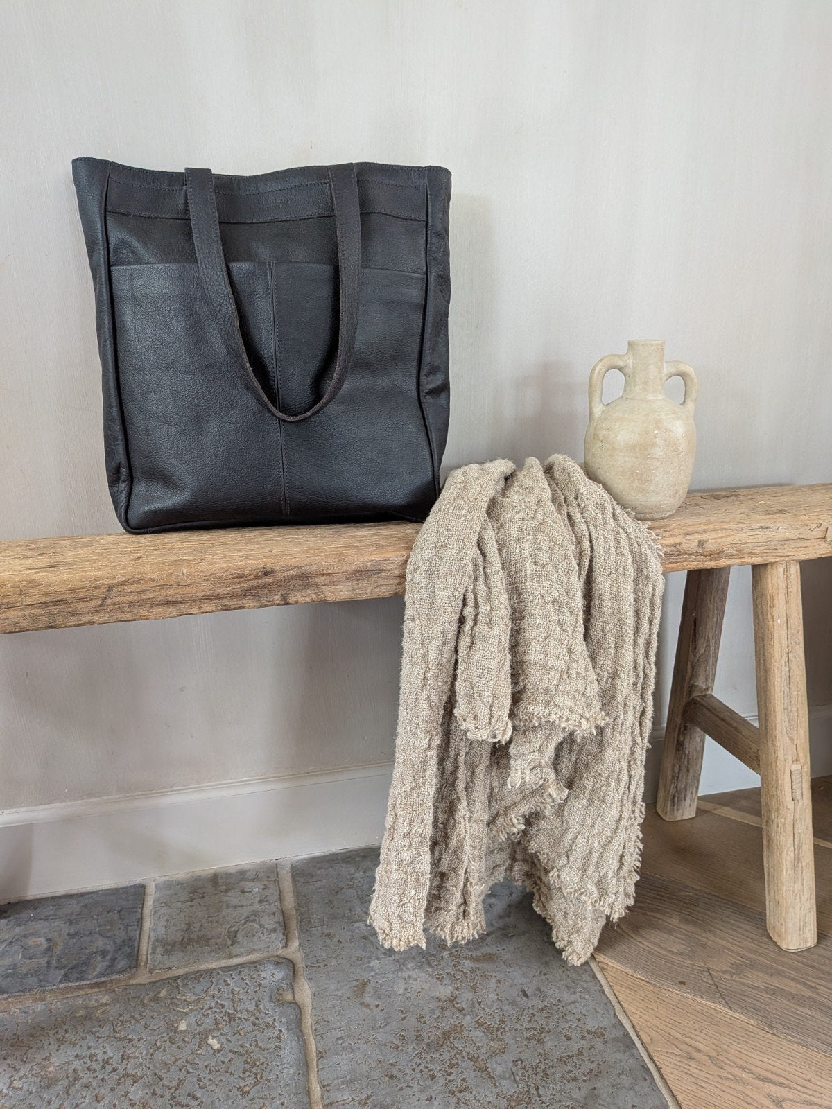 Lederen shopping bag - tas van het merk Raw Materials Nieuw!, Overige merken, Info@stoer-stijlvol.nl, Raw Materials, Zwart