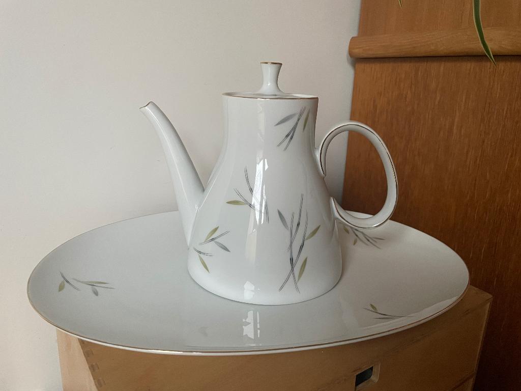 Vintage Olympia germany bamboe koffie / theepot en schaal, Ophalen of Verzenden